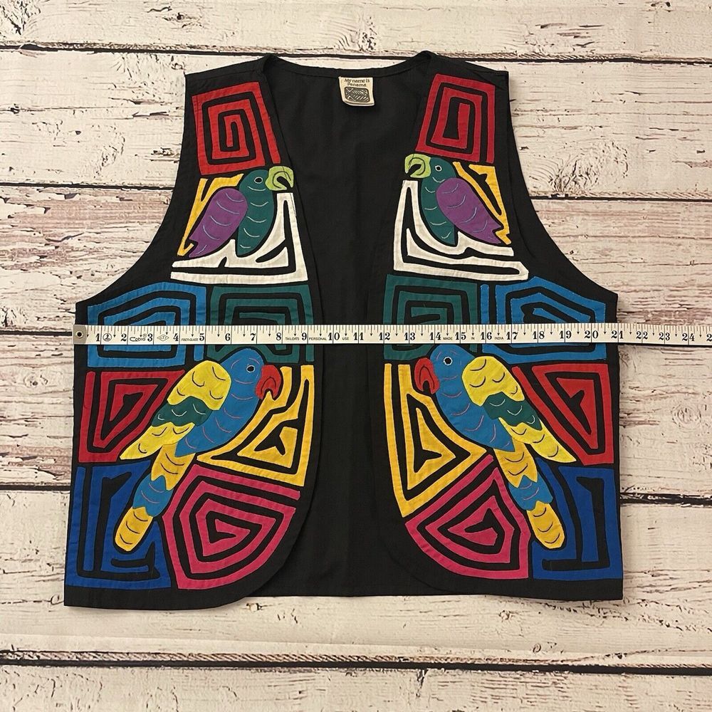 Vintage My Name Is Panama Mola Hand Made Vest Womens Size Medium Birds Artsy‎ - Picture 5 of 5
